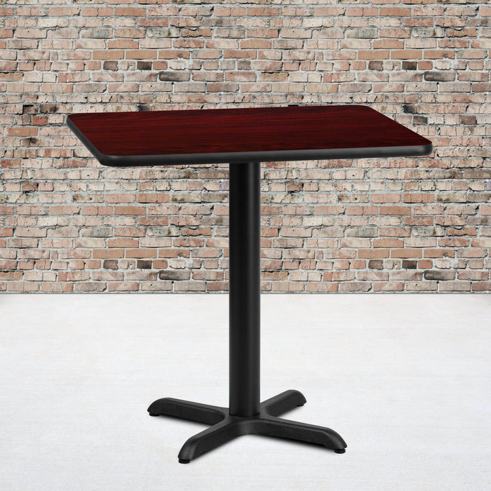 24'' x 30'' Rectangular Mahogany Laminate Restaurant Table Top with 22'' x 22'' Table Height Base