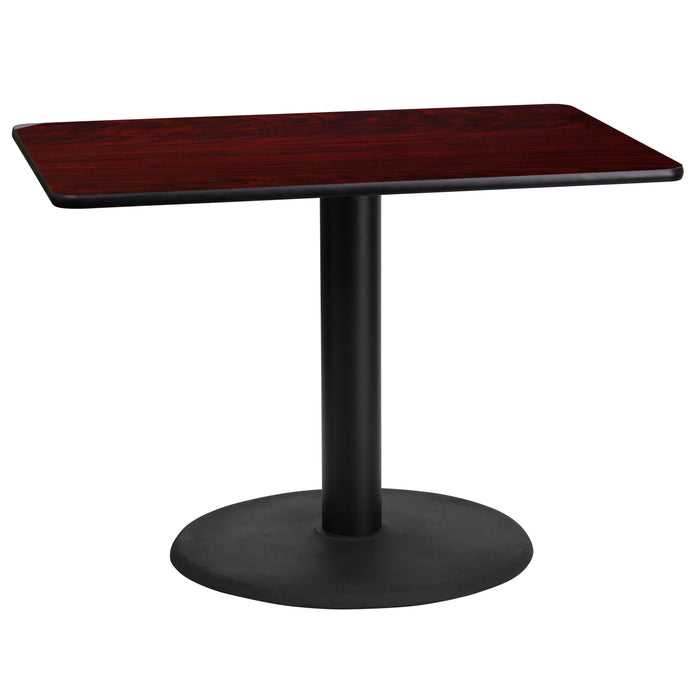 24'' x 42'' Rectangular Mahogany Laminate Restaurant Table Top with 24'' Round Table Height Base