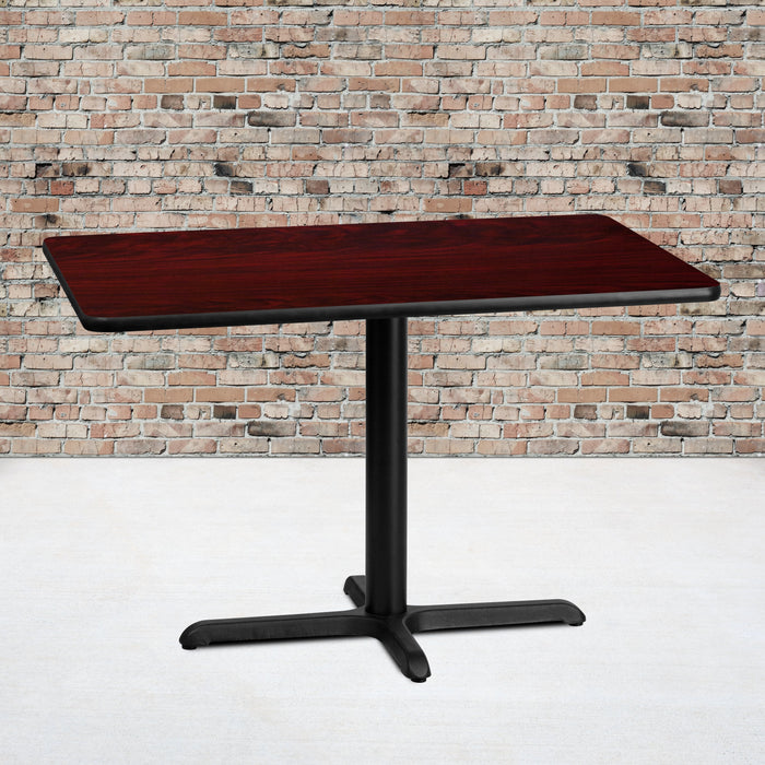 30'' x 42'' Rectangular Mahogany Laminate Restaurant Table Top with 22'' x 30'' Table Height Base