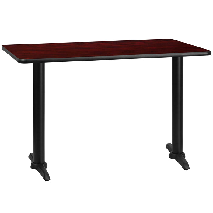 30'' x 48'' Rectangular Mahogany Laminate Restaurant Table Top with 5'' x 22'' Table Height Bases