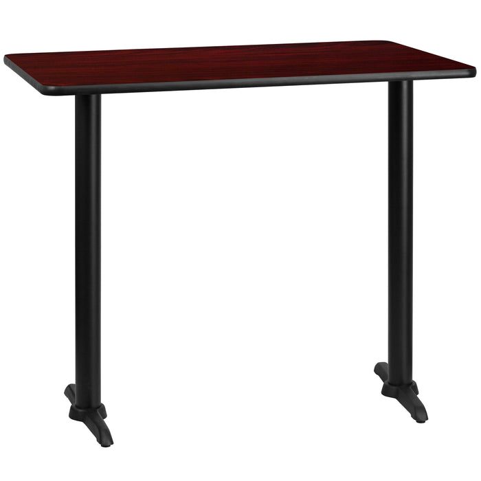 30'' x 48'' Rectangular Mahogany Laminate Table Top with 5'' x 22'' Bar Height Table Bases