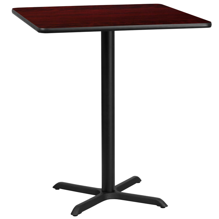 36'' Square Mahogany Laminate Table Top with 30'' x 30'' Bar Height Table Base
