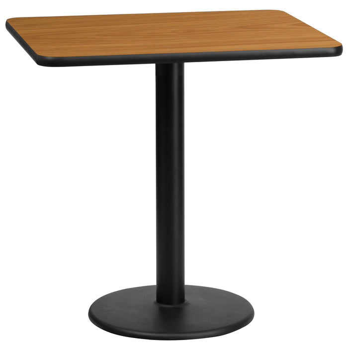 24'' x 30'' Rectangular Natural Laminate Restaurant Table Top with 18'' Round Table Height Base