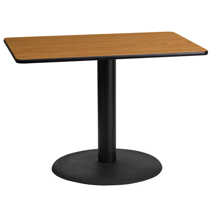 24'' x 42'' Rectangular Natural Laminate Restaurant Table Top with 24'' Round Table Height Base