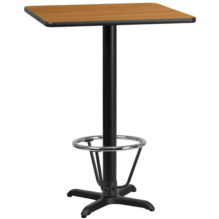 30'' Square Natural Laminate Table Top with 22'' x 22'' Bar Height Table Base and Foot Ring