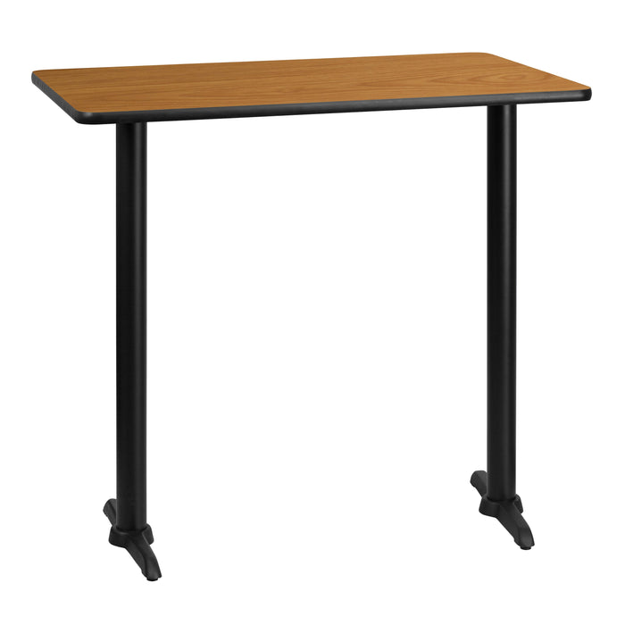 30'' x 42'' Rectangular Natural Laminate Table Top with 5'' x 22'' Bar Height Table Bases
