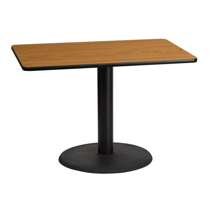 30'' x 42'' Rectangular Natural Laminate Restaurant Table Top with 24'' Round Table Height Base