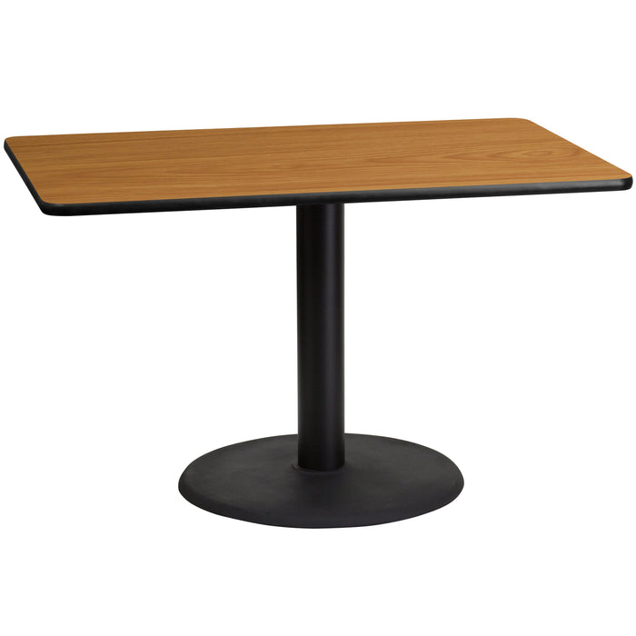 30'' x 48'' Rectangular Natural Laminate Restaurant Table Top with 24'' Round Table Height Base
