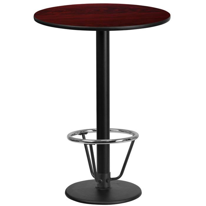 24'' Round Mahogany Laminate Table Top with 18'' Round Bar Height Table Base and Foot Ring
