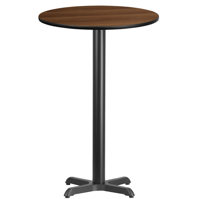 24'' Round Walnut Laminate Table Top with 22'' x 22'' Bar Height Table Base