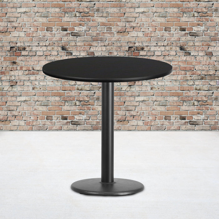 30'' Round Black Laminate Restaurant Table Top with 18'' Round Table Height Base
