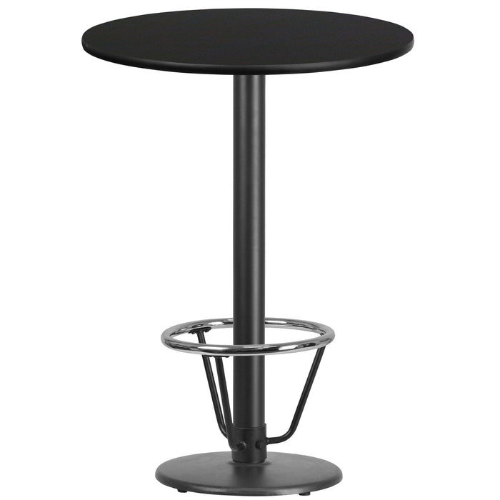 30'' Round Black Laminate Table Top with 18'' Round Bar Height Table Base and Foot Ring