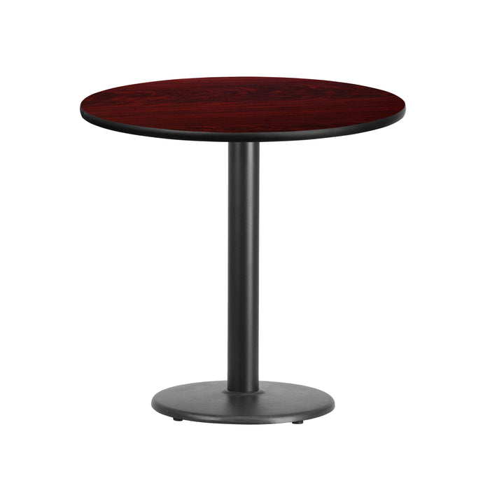 30'' Round Mahogany Laminate Restaurant Table Top with 18'' Round Table Height Base