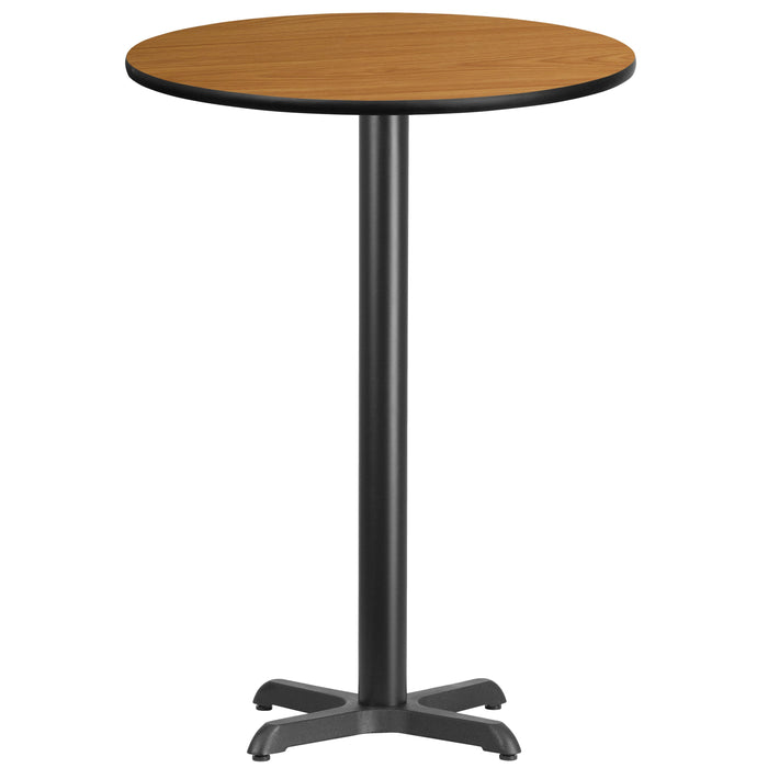 30'' Round Natural Laminate Table Top with 22'' x 22'' Bar Height Table Base