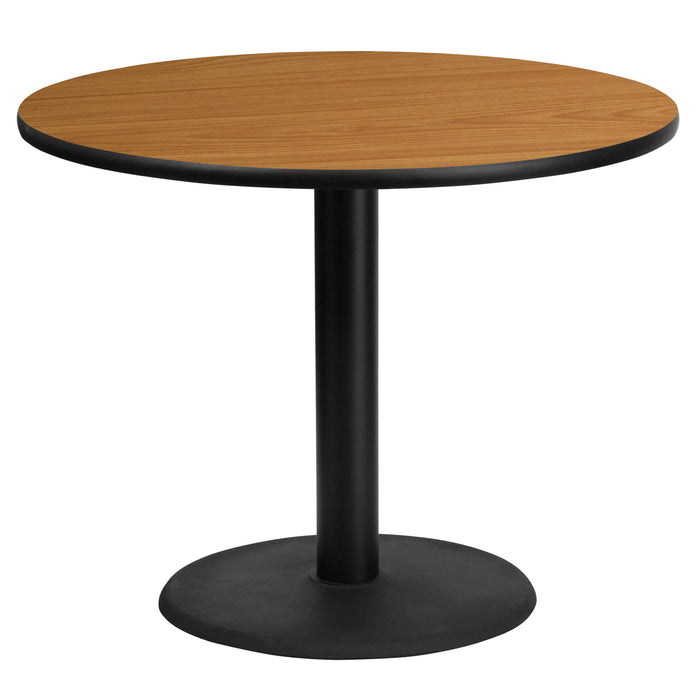 36'' Round Natural Laminate Restaurant Table Top with 24'' Round Table Height Base