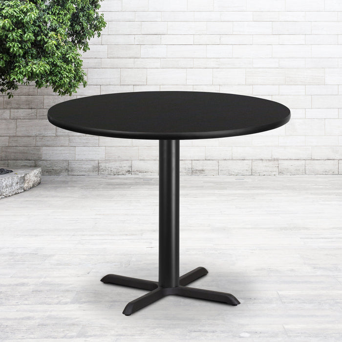 42'' Round Black Laminate Restaurant Table Top with 33'' x 33'' Table Height Base