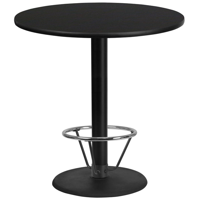 42'' Round Black Laminate Table Top with 24'' Round Bar Height Table Base and Foot Ring