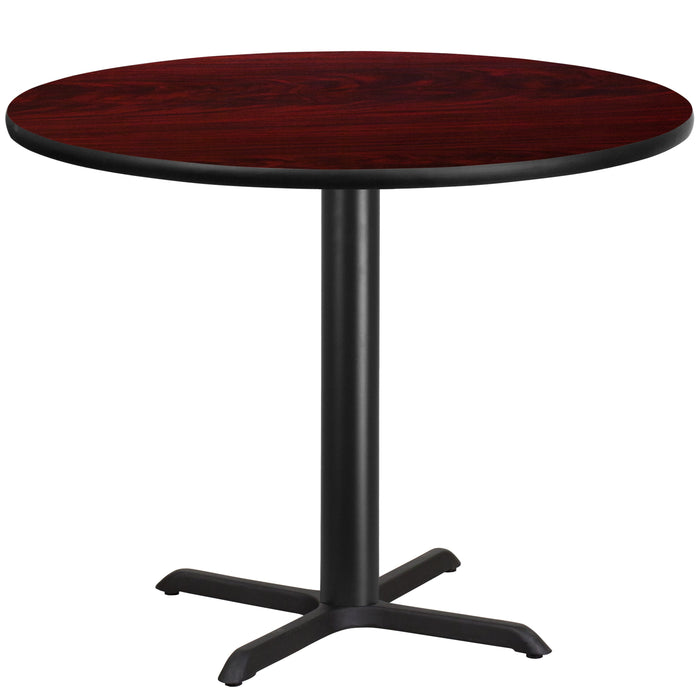 42'' Round Mahogany Laminate Restaurant Table Top with 33'' x 33'' Table Height Base
