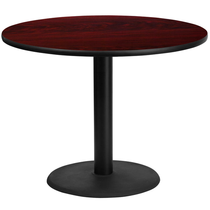 42'' Round Mahogany Laminate Restaurant Table Top with 24'' Round Table Height Base