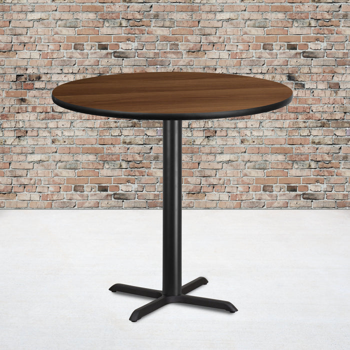 42'' Round Walnut Laminate Table Top with 33'' x 33'' Bar Height Table Base