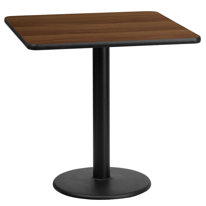 24'' Square Walnut Laminate Restaurant Table Top with 18'' Round Table Height Base