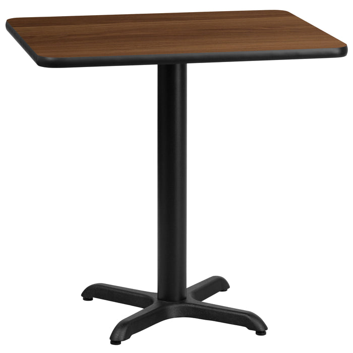 24'' x 30'' Rectangular Walnut Laminate Restaurant Table Top with 22'' x 22'' Table Height Base