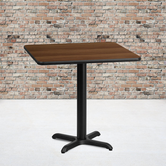 30'' Square Walnut Laminate Restaurant Table Top with 22'' x 22'' Table Height Base