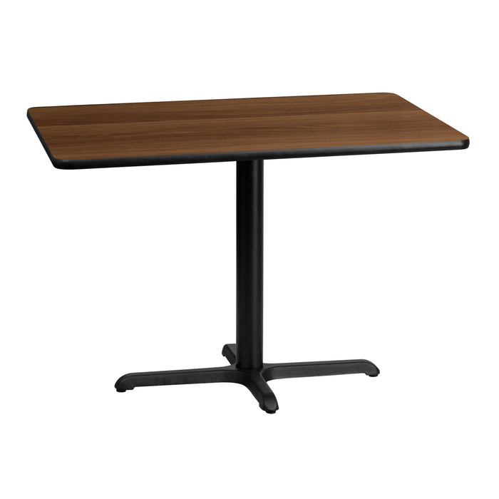 30'' x 42'' Rectangular Walnut Laminate Restaurant Table Top with 22'' x 30'' Table Height Base
