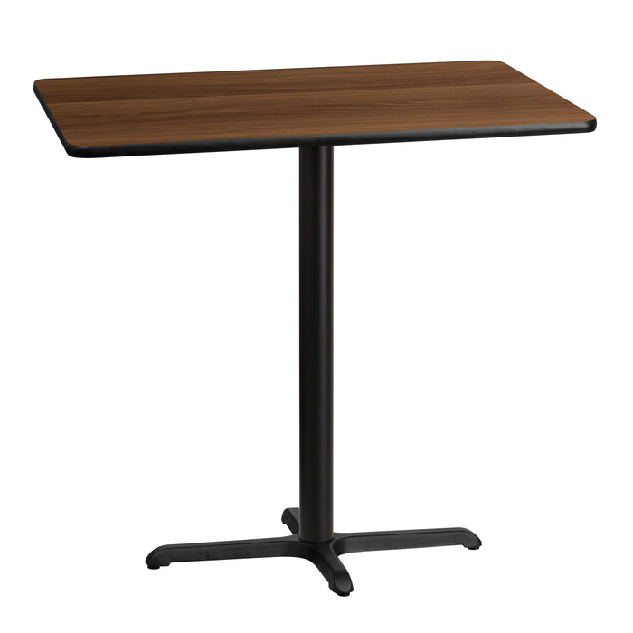 30'' x 42'' Rectangular Walnut Laminate Table Top with 22'' x 30'' Bar Height Table Base