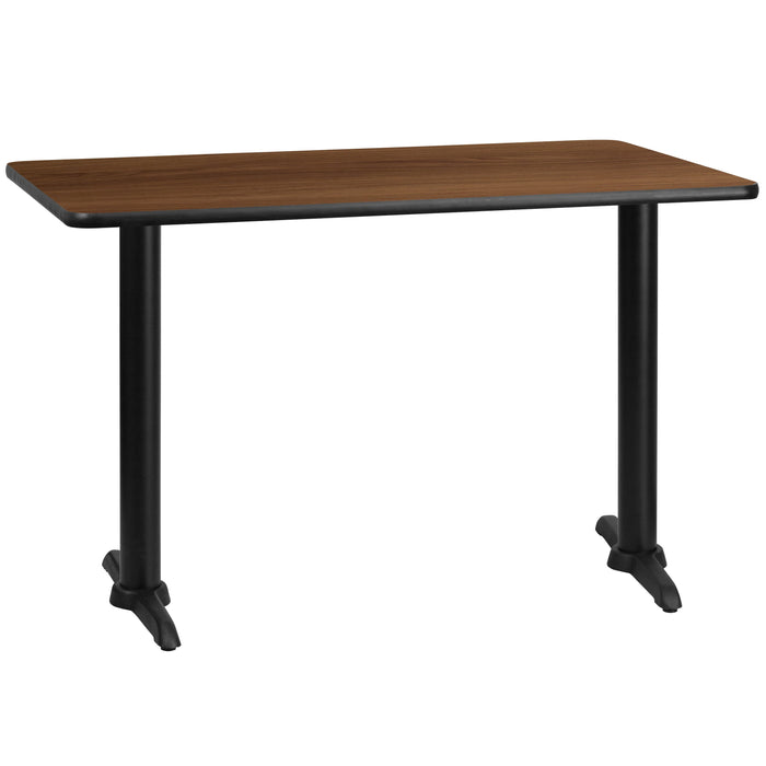 30'' x 48'' Rectangular Walnut Laminate Restaurant Table Top with 5'' x 22'' Table Height Bases