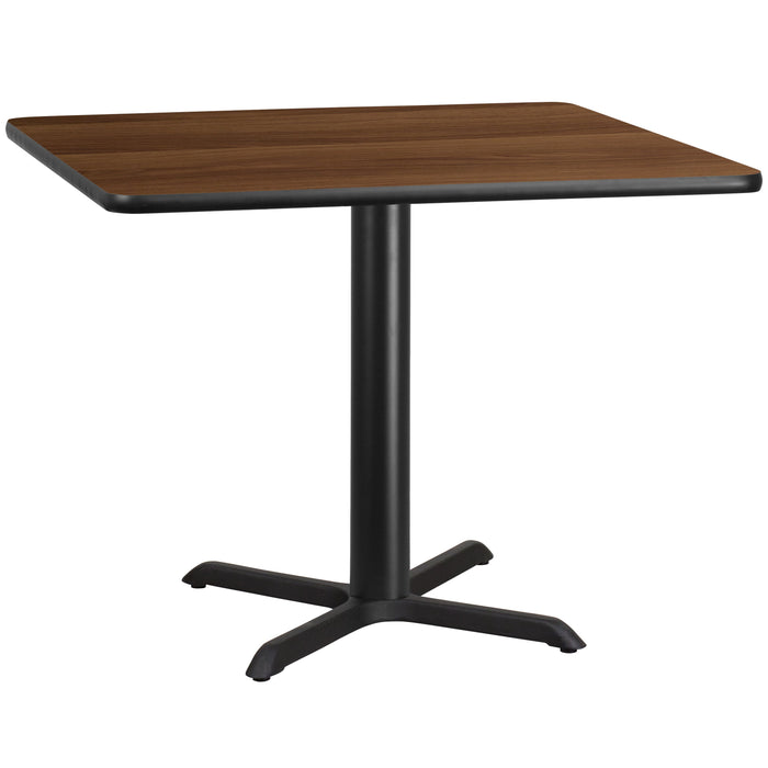 42'' Square Walnut Laminate Restaurant Table Top with 33'' x 33'' Table Height Base