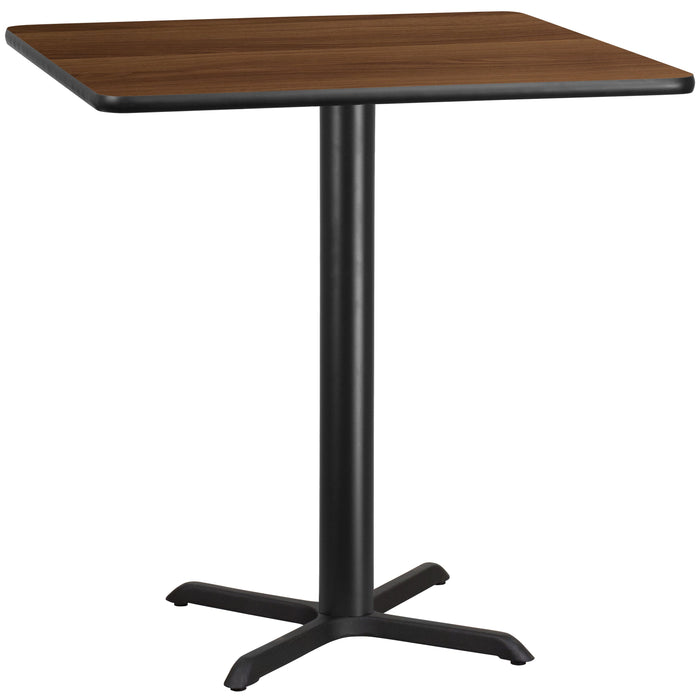 42'' Square Walnut Laminate Table Top with 33'' x 33'' Bar Height Table Base
